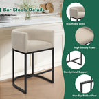 Counter Height Bar Stools Set of 3, 24 Inch Seat Height Barstools for Dining Room, Fabric Upholstered Bar Chair for Kitchen Island, Linen Counter Stools with Metal Legs, Beige