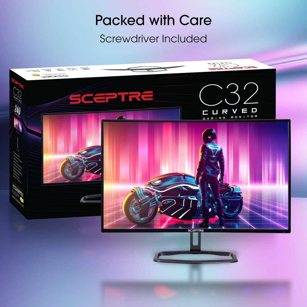 Sceptre Curved 32-Inch Gaming Monitor  1920 × 1080  Up to 240+Hz  1ms  110% sRGB  AMD FreeSync Premium  Built-in Speakers  HDMI DisplayPort  Machine Black (C325B-FWD240 Series)