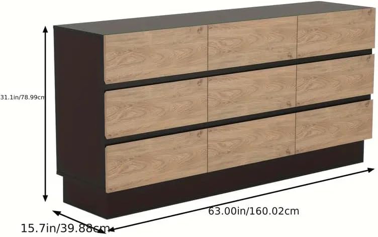 Modern Dresser for Bedroom, Closet Organizers and Storage with 9 Drawers .63''Large Storage Organizer for Living Room, Bedroom, Oak