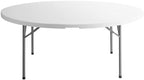 PRO&Family 72" Round Heavy Duty Granite White Plastic Folding Table, 10 Seater, Indoor/Outdoor Use, Foldable Legs, Rubber Feet