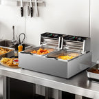 ROVSUN 22.8QT/21.6L Electric Deep Fryer, Commercial Deep Fryer with Baskets Lids Countertop, Stainless Steel Dual Tank Kitchen Fat Fryer Frying Machine for French Fries Donuts, Adjustable Temp, 3400W