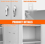 Aobabo Extra Large Garage Storage Cabinet on Wheels, Metal Storage Cabinets with 4 Adjustable Shelves, 3 Pegboards and 2 Tool Pouches for Home Office Stash, Assembly Required