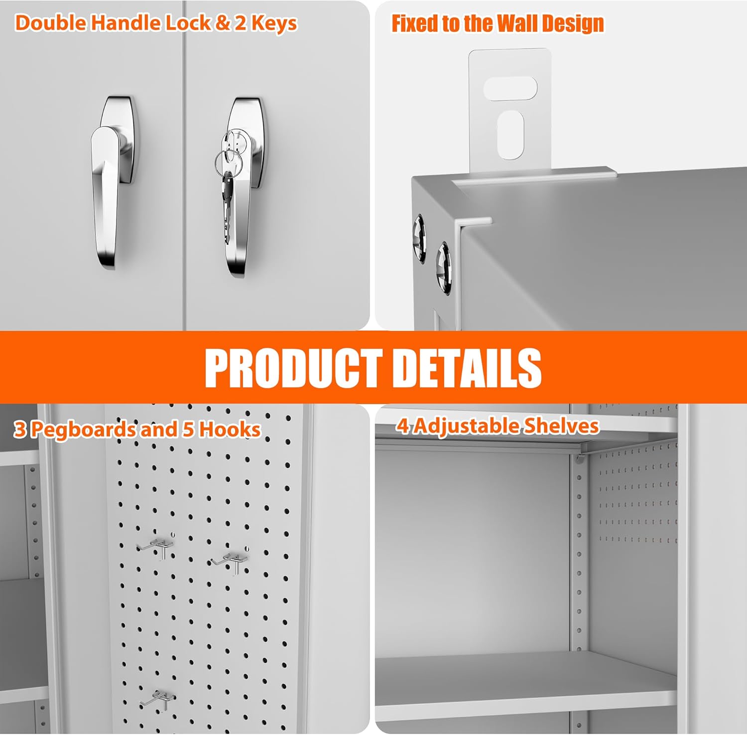Aobabo Extra Large Garage Storage Cabinet on Wheels, Metal Storage Cabinets with 4 Adjustable Shelves, 3 Pegboards and 2 Tool Pouches for Home Office Stash, Assembly Required