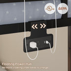 ADORNEVE Low Bunk Bed Twin Over Twin with Storage Staircase, Drawers & Shelves, RGB LED Lights Metal Floor Bunk with Power Outlet, Full-Length Guardrail & Metal Slats, for Small Space, Kids, Black
