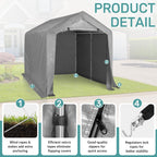 VINGLI Outdoor Portable Storage Shed, Heavy Duty Bike Tent with Roll-up Zipper Door, Waterproof and UV Resistent Carport for Motorcycle, Garden Tools and Firewood (8x8x6.7ft)