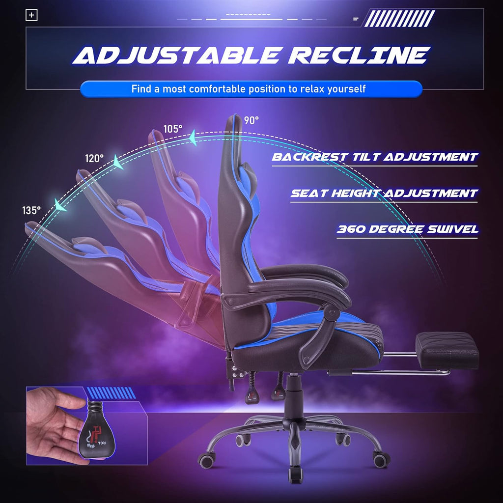 Homall Gaming Chair, Computer Chair with Footrest and Massage Lumbar Support, Ergonomic High Back Video Game Chair with Swivel Seat and Headrest (Blue)