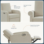 Nurture& The Porto Power Glider Recliner for Nursery | Modern Glider Chair with Power Recline | Built - in USB Charging Port | Space-Saving Design for Small Nurseries and Shared Spaces, Ivory