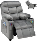 MAT EXPERT Kids Recliner, Velvet Adjustable Reading Chair w/ 2 Cup Holder, 3 Side Pocket Storage & Footrest, Kids Couch Gaming Chair, Toddler Lounge Chair for Boys Girls, Kids Room Playroom (Grey)