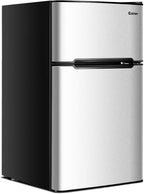 COSTWAY Mini Fridge with Freezer, 3.2 Cu.ft. 2-Door Mini Freezer Cooler Fridge w/ Reversible Door, Removable Glass Shelves, Mechanical Control, Small Refrigerator for Bedroom, Dorm, Office (Grey)