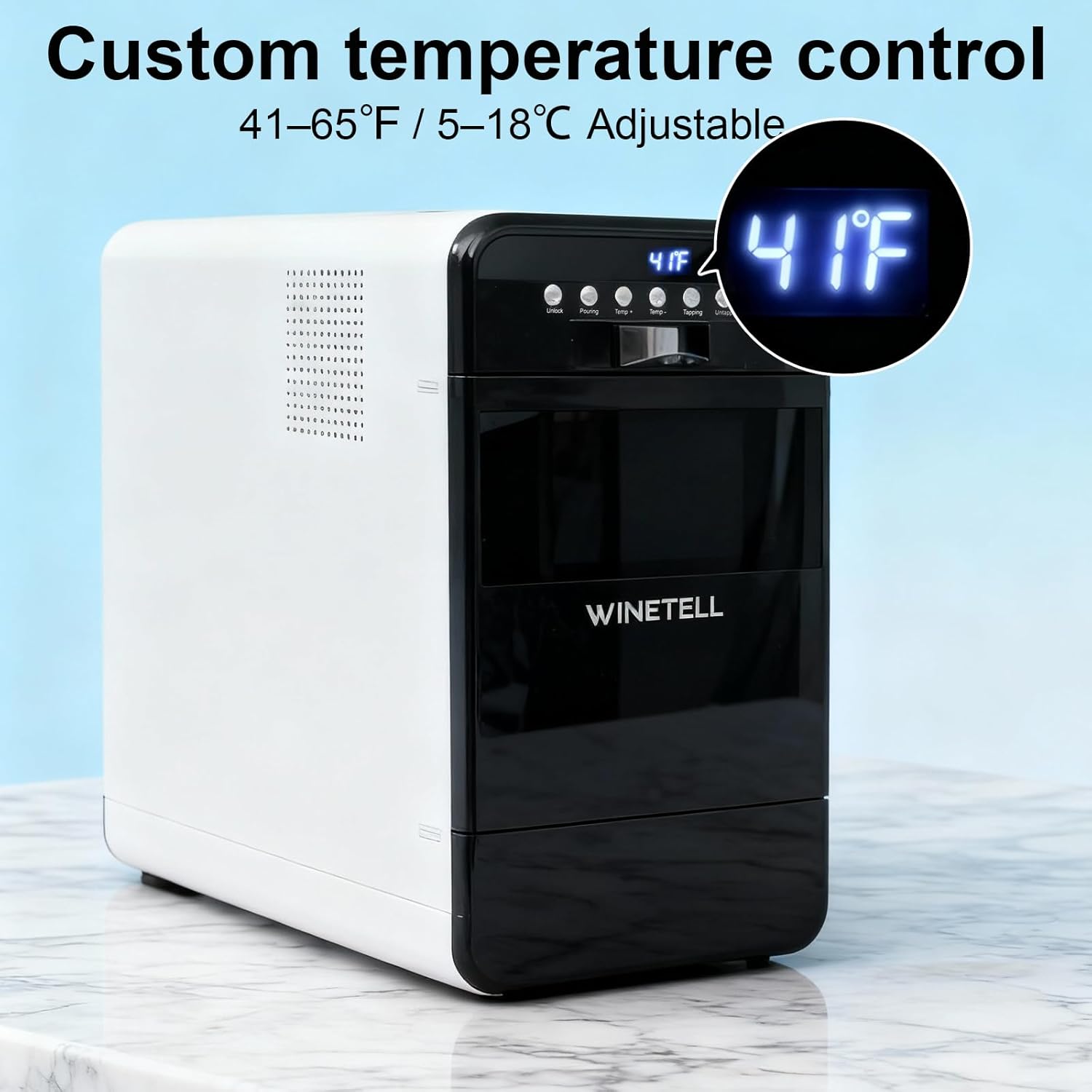 Wine Preservation System – Wine Saver & Dispenser with Adjustable Temperature Control, Preserves Wine Freshness & Flavor, for Home, Office & Hotel, Without Removing Corks (White)