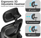 Office Chair for Back & Neck Pain Relief, Virgin Foam Seat, 2D Adjustable Lumbar & 3D Headrest, Flip-Up Armrests, Tilt & Rock for Relaxation, Black/Carbon Fiber