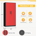 Greenvelly Metal Storage Cabinet, Steel Garage Cabinet with Doors and Adjustable Shelves, Metal Cabinet with Lock,Tall Metal Office Storage Cabinet for Garage,Home Office,School (Black Red)