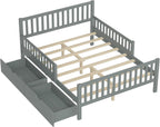 Merax Full Bed Frame with Storage Drawers and Safety Guardrails on Both Sides, Wood Platform Bed & Headboard and Footboard for Kids, Boys, Gilrls, Solid Slats Support, No Box Spring Needed, Gray