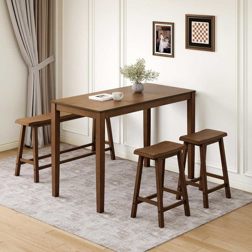 Sophia & William Dining Table Set for 4, Counter Height Table and Chairs Set of 4, Wood Kitchen Table Set with Bench and Chairs, Rectangular Breakfast Dining Set Space Saving,Rustic Caramel