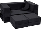 Elftopia Modular Kids Sofa,Toddler Couch Foam Armchair for Kids, Children Convertible Plush Sofa Play Set,Fold Out SofaBed(Black)