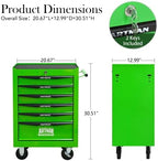 Iron-Top Rolling Tool Chest with Lockable Wheels and Side Handles, 7-Drawer Tool Storage Cabinet with Ball Bearing for Garage, Repair Shop, Required Assembly, Large Storage Capacity (Iron, 6-Green)