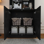 Vyre 71" Farmhouse Kitchen Pantry Cabinet Set of 3, Black Freestanding Coffee Bar Hutch with Glass Doors & Adjustable Shelves, Large Storage Cabinet with Microwave Stand for Living Room & Kitchen