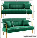 Yaheetech 56.5" W Modern Sofa Small Sofa Luxurious Velvet Fabric Couch with Gold-Tone Metal Arms and Legs for Living Room, Home Office, Studio Green