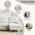 Karl home 110" U-Shape Sectional Couches for Living Room Chenille Upholstery 4 Seat Sofa Set with Double Chaises & Wood Grain Legs for Apartment, White