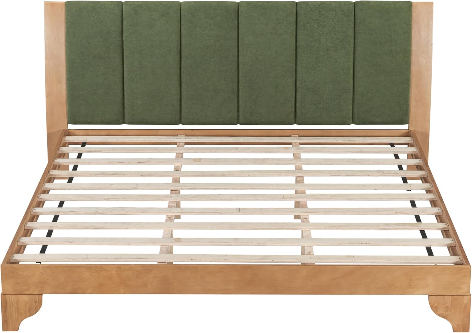 Christopher Knight Home Trisie Mid-Century Modern King Size Bed Frame and Headboard, Solid Wood King Platform Bed Frame with Upholstered Headboard, No Box Spring Needed, Easy Assembly, Natural