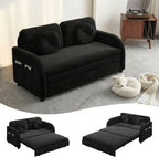3-in-1 Sleeper Sofa Loveseat with Pull-Out Bed, Chenille Convertible Couch with Double-Layer Cushions, USB Ports & Storage Pockets for Living Room and Apartment (Black, 52.4") | Convertible Sleeper