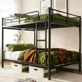 Full Over Full Bunk Bed, Convertible into 2 Full Beds, Heavy-Duty Metal Bed Frame with Safety Full-Length Guardrails & EVA Padded Ladder for Adults, Teens, Kids, No Box Spring Needed, Black