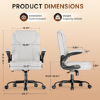 GTPLAYER Leather Office Chair, Home Desk Chair with Flip-up Arms and Ergonomic Back - Comfy Heavy Duty Executive Chair for Home Office Gaming, White