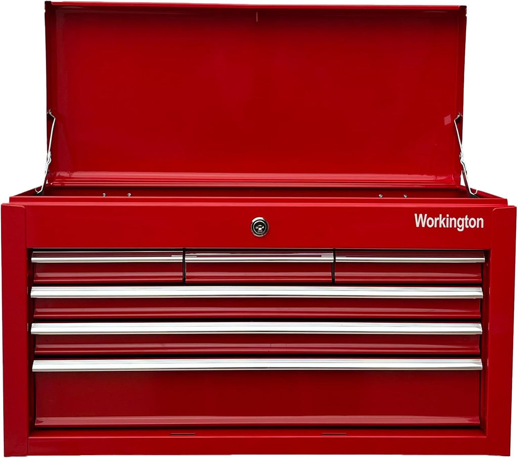 Workington Portable Metal Tool Chest with 6 Drawers, 24" 6-Drawer Tool Chest Cabinet with Ball Bearing Drawer Slides, Steel Tool Storage Box Organizer 4005 Red