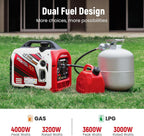 maXpeedingrods 4000 Watt Dual Fuel Inverter Generator with Bluetooth® Control Start and Display  RV Ready  Electric Start  Quiet for Outdoor Camping  Home Backup  Garden .PGMA Compliant