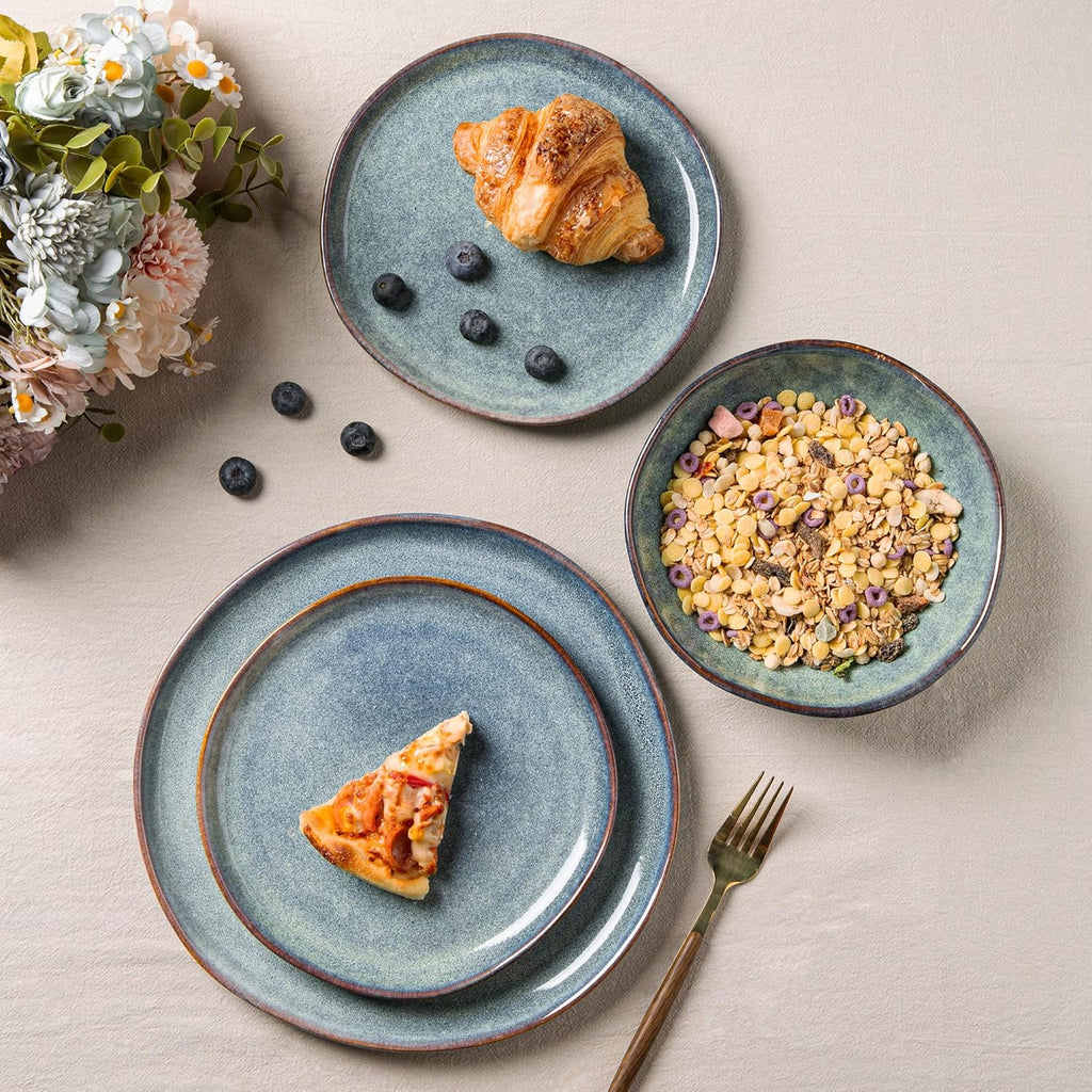 AmorArc Ceramic Dinnerware Sets,Handmade Reactive Glaze Stoneware Plates and Bowls Sets,Highly Scratch Resistant | Dishwasher & Microwave Safe Dishes Set,Service for 8 (24pc)