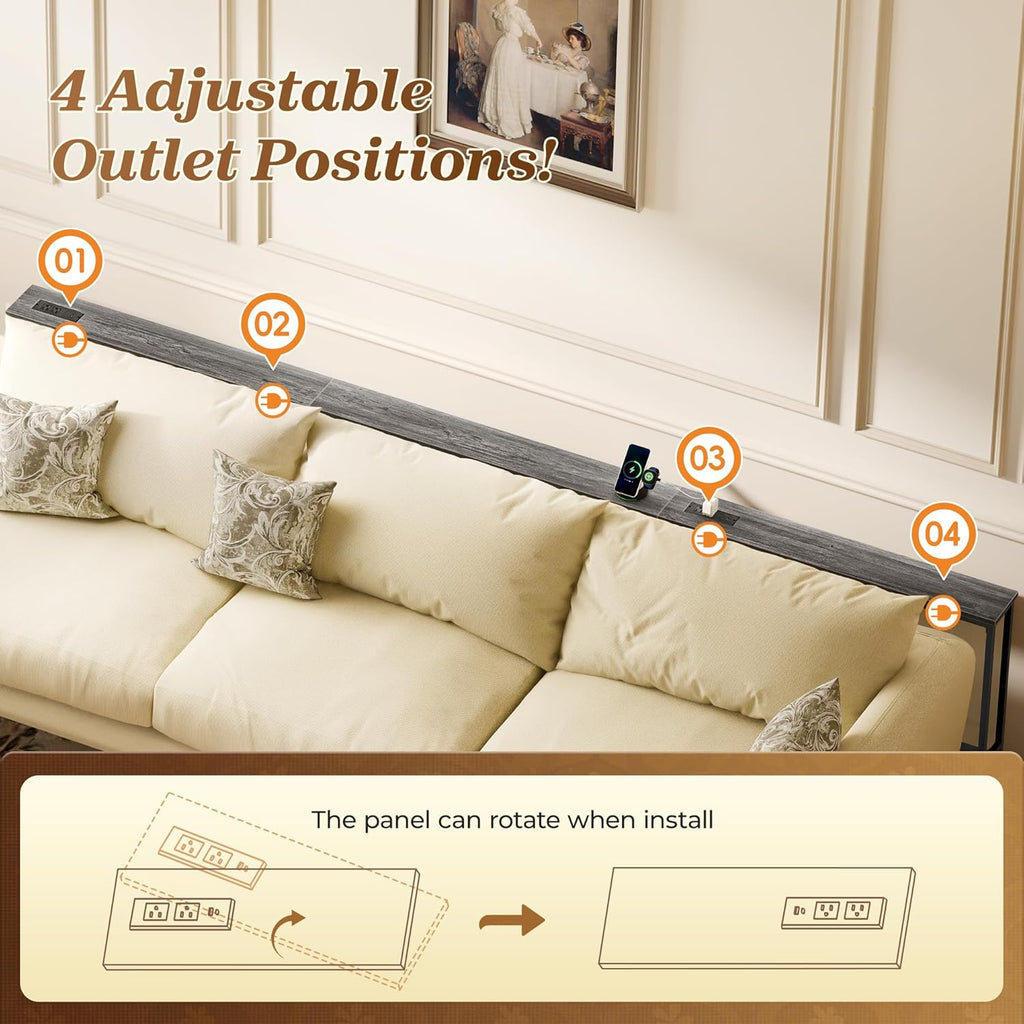 SUPERJARE 110.2 Inch Sofa Table with 2 Power Outlets and USB-C Port, 5.9 Inch Narrow Console Table with Storage, Extra-Long, for Entryway Hallway Couch Behind Sofa, Small Spaces, Grey