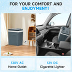 25L Portable Electric Cooler & Warmer, Small Refrigerator with Handle, 110V AC and 12V DC Car Fridge, Camping/Outdoor/Travel Cooler for Vehicles & Trucks, Grey