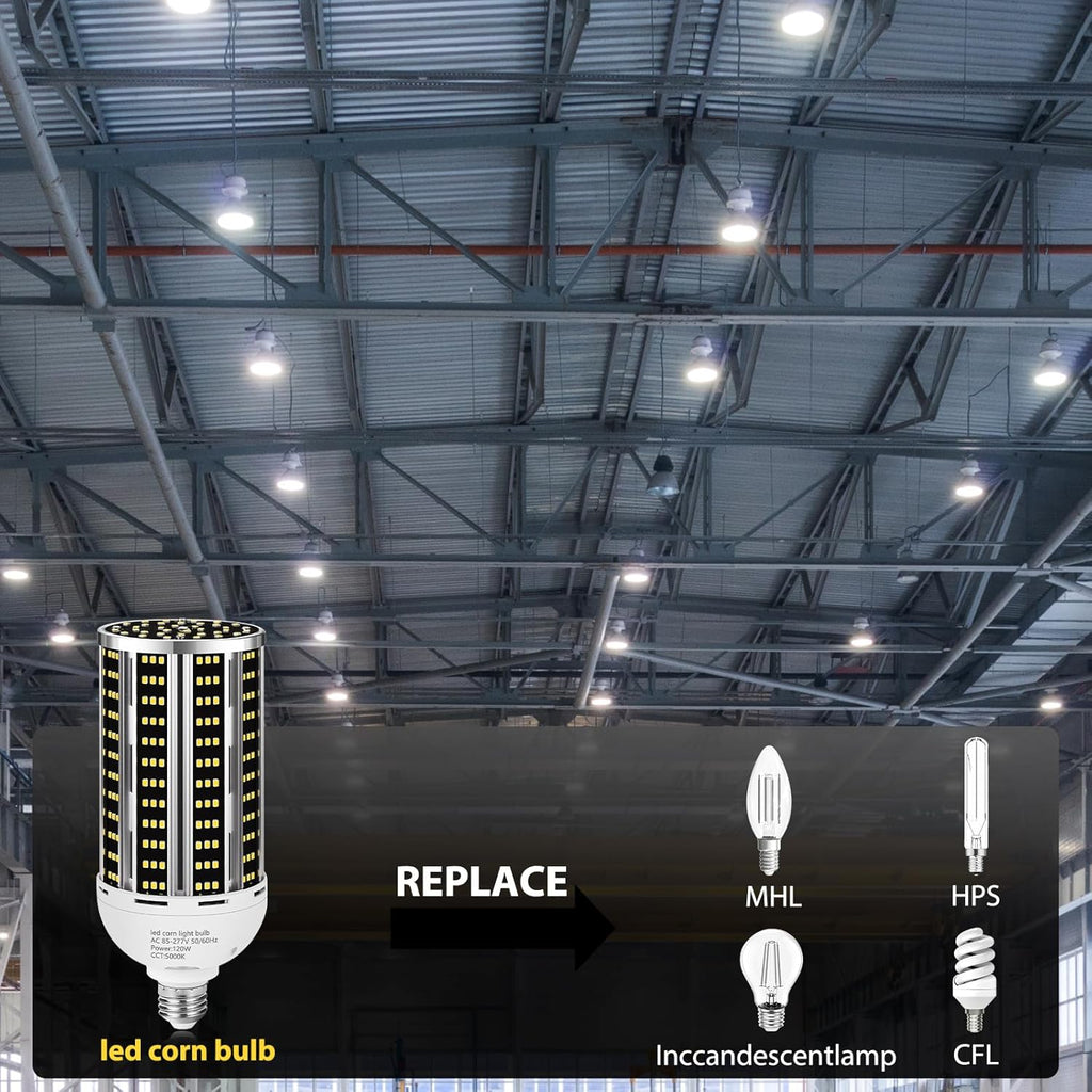 4 pack 120W LED Corn Light Bulb(1200W Equivalent ) ,Commercial Grade DayLight 5000K E26/E39 15900LM Medium Mogul Base LED Lamp,Large Area Lights For Outdoor Indoor Garage Warehouse Factory Bay Light