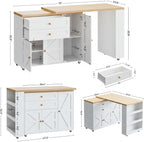 IRONCK Kitchen Island on Wheels with Storage, 71in Mobile Kitchen Cart with 3 Shelves and Drawers, Rolling Island with 360°Rotating Tabletop and Spice Rack, White