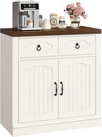 LIKIMIO Storage Cabinet with Doors and Shelves, Farmhouse Kitchen Cabinet with 2 Drawers and Adjustable Shelf, Coffee Bar Cabinet Buffet Sideboard Cabinet for Dining Room, Bathroom, Entryway, White