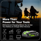 GREENWORKS 24V 1/2” Brushless Cordless Drill (400 In-lbs.) + 6.5” Circular Saw (4,800 RPM), (2) 2.0Ah (12,000mAh Power Bank) USB-C Batteries, Braided Cable, 65W Rapid Charger