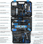 Tool Set: Tool Kit with 12V Cordless Drill, Hand Toolbox with storage case, Mechanic Tool set for Home Repairs, Blue