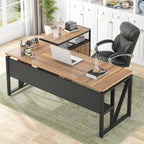 Tribesigns 63" Executive with Drawer Cabinet, L Shaped Desk and Lock lateral File Cabinet, 2 Piece Home Office Furniture Set with Drawers for Hanging File, (Brown, 63 inches)