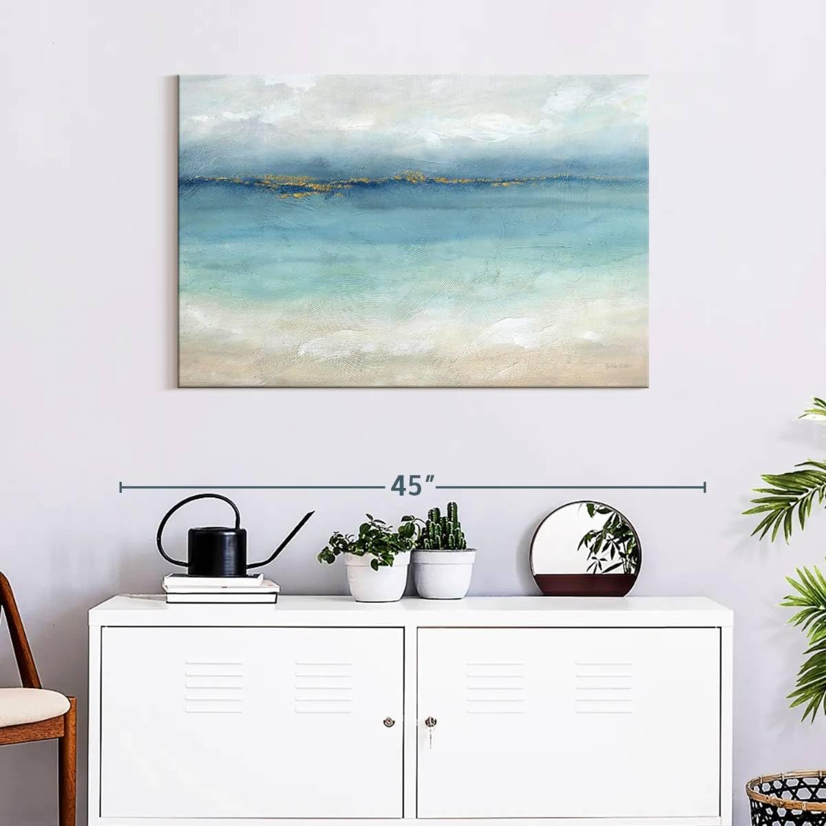 ElephantStock Serene Sea Landscape Wall Art - Horizontal Wrapped Canvas - 1-Piece Hallway Wall Decor - Painting Beach Canvas Print - Blue and White Decor for Wall by Cynthia Coulter - 36" X 24"