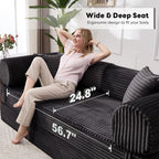 Tbfit 79'' Convertible Sofa Bed, Oversized Corduroy Folding Boneless Couch, Futon Mattress Sleeper Sofa, Comfy Foldable Upholstered Floor Couches for Living Room, Black