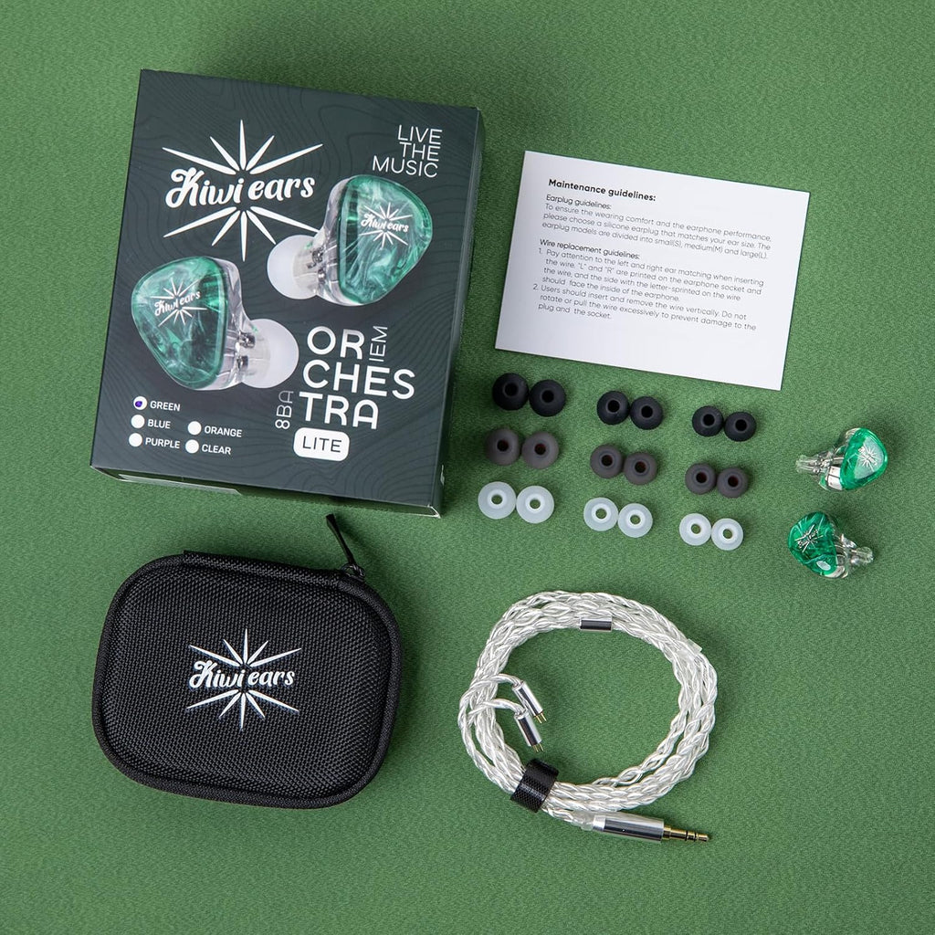 Linsoul Kiwi Ears Orchestra Lite Performance Custom 8BA in-Ear Monitor IEM with Detachable 4-core 7N Oxygen-Free Copper OFC Cable  Handcrafts Faceplate for Audiophile Studio Musician (Green)