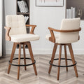 26” Counter Height Bar Stools,Leather Upholstered Bar Chair, Swivel Bar Stools with Back and Arms .Modern Beige Barstool Set of 2 for Kitchen Island