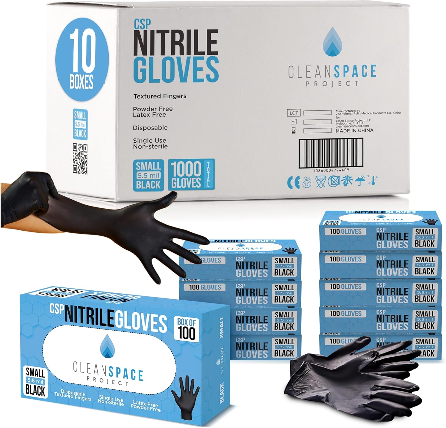 CLEAN SPACE PROJECT Black Nitrile Cooking Gloves, Heavy Duty 5.5 Mil, Disposable Food Grade, Latex Free Powder Free