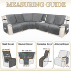 HDCAXKJ 100% Waterproof Velvet Recliner Sectional Couch Covers L Shaped Corner Reclining Sofa Cover Washable Thick Non Slip Sectional Slipcover with Pockets (5 Seat and 1 Middle Console, Grey)
