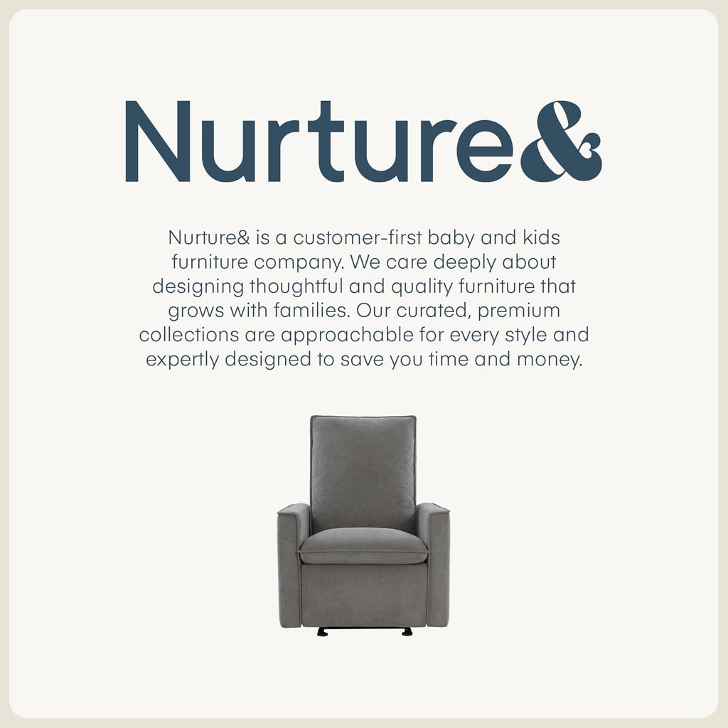 Nurture& Montauk Power Glider Recliner – Premium Nursery Recliner Chair with USB‑A/C, Adjustable Headrest & Gentle Glide, Stain‑Resistant Upholstery, Comfortable & Space‑Smart, Gray
