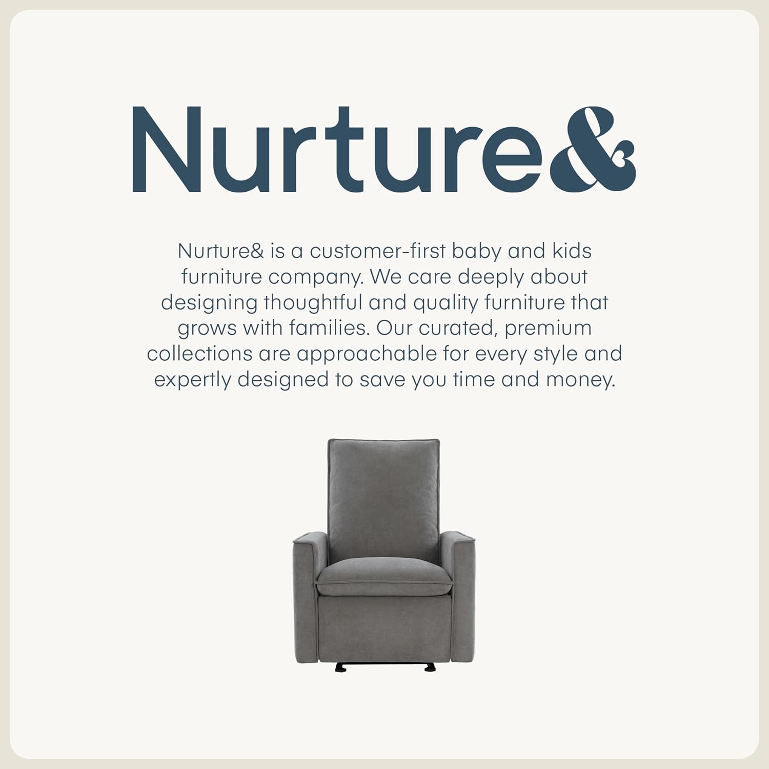 Nurture& Montauk Power Glider Recliner – Premium Nursery Recliner Chair with USB‑A/C, Adjustable Headrest & Gentle Glide, Stain‑Resistant Upholstery, Comfortable & Space‑Smart, Gray