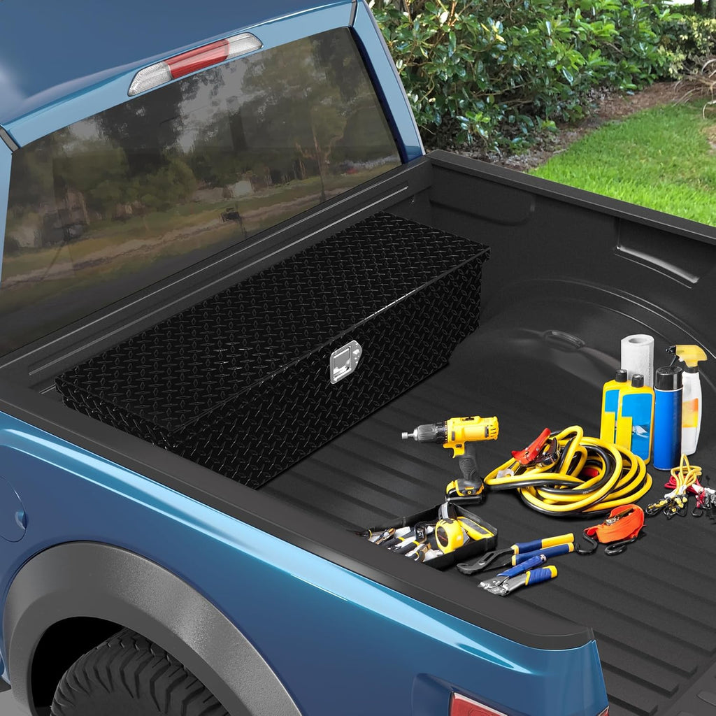YITAMOTOR 39 Inch Truck Bed Tool Boxes Heavy Duty Aluminum with Sliding Shelf,Diamond Plate ToolBox for Pick Up Truck RV Trailer, Chest Storage Organizer with Lock and Keys