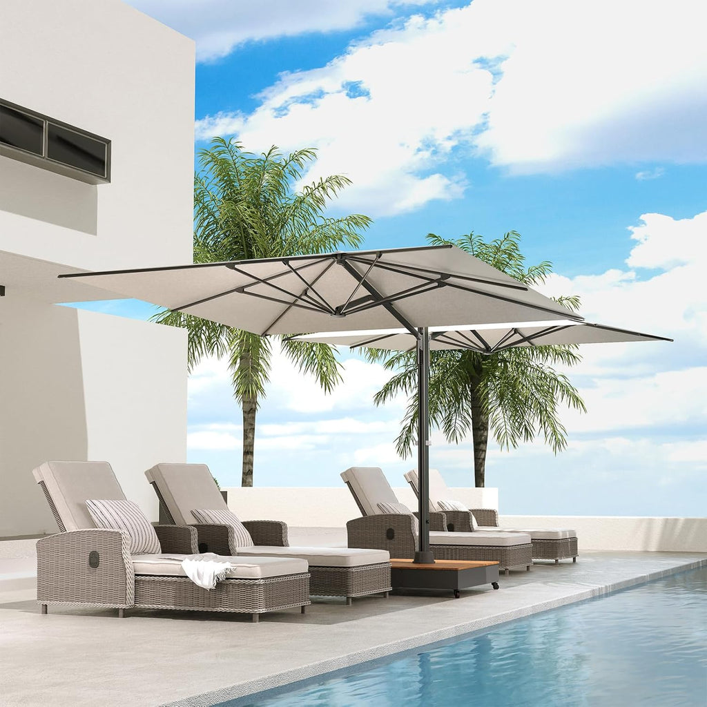 Grand patio 10x10 FT Large Patio Umbrella with Base, Double-Sided Outdoor Cantilever Aluminum Umbrella, Offset Umbrella with Cover for Commercial Use, Poolside, Deck, Backyard, Black
