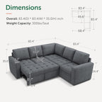 HONBAY Modular Sectional Sleeper Sofa with Pull Out Couch Bed, L Shaped Couch with Storage Seat, Sectional Couches for Living Room,Bluish Grey