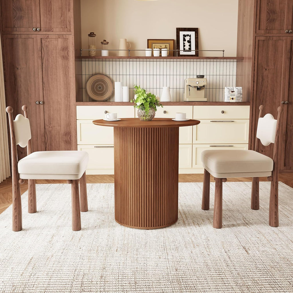 AVZEAR 31.5" Round Dining Table for 2 People, Small Kitchen Dinner Table with Fluted Wood Base, Farmhouse Circle Dining Tables for Home, Kitchen, Dining Room, Living Room (Walnut)